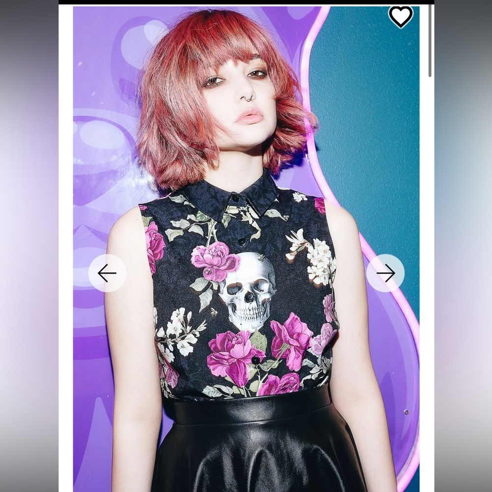Blackmilk Skull Bouquet Business Time Shirt EUC 💀🌸💜